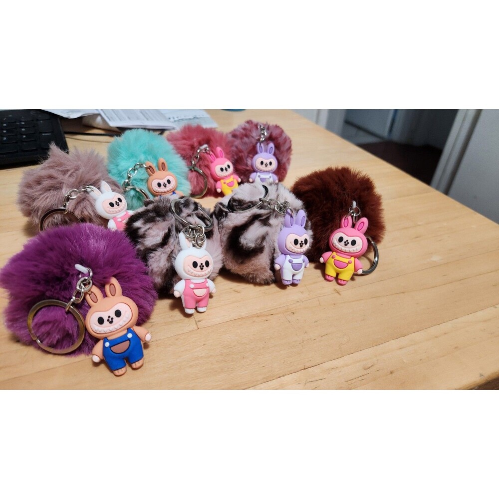 8 labubu lafufu keychains bag charms birthday gift favors pom pom
